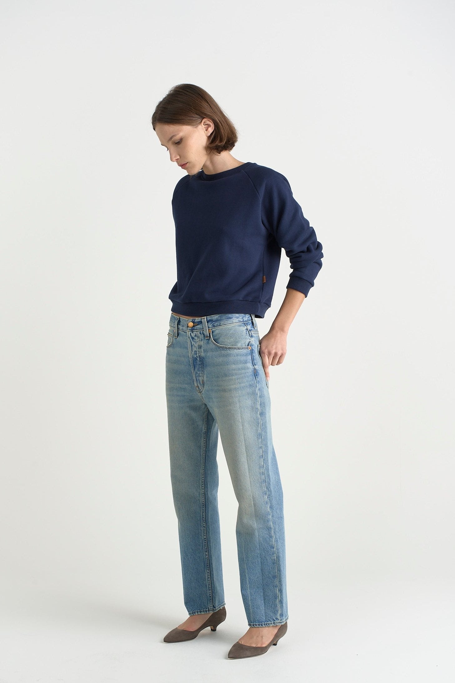 The Slouch in Worn Indigo. On body front side - Jamie Haller