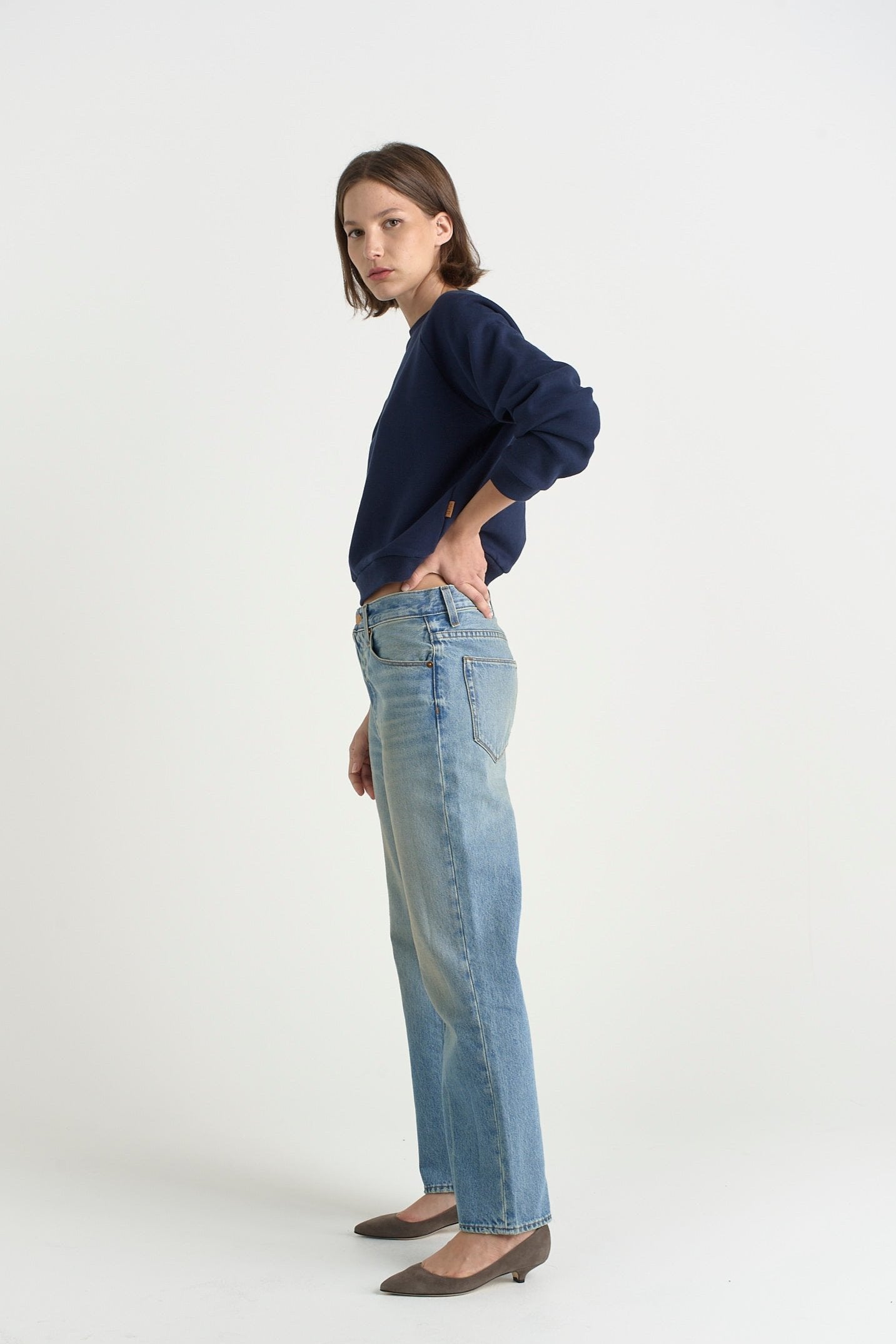 The Slouch in Worn Indigo. On body side - Jamie Haller