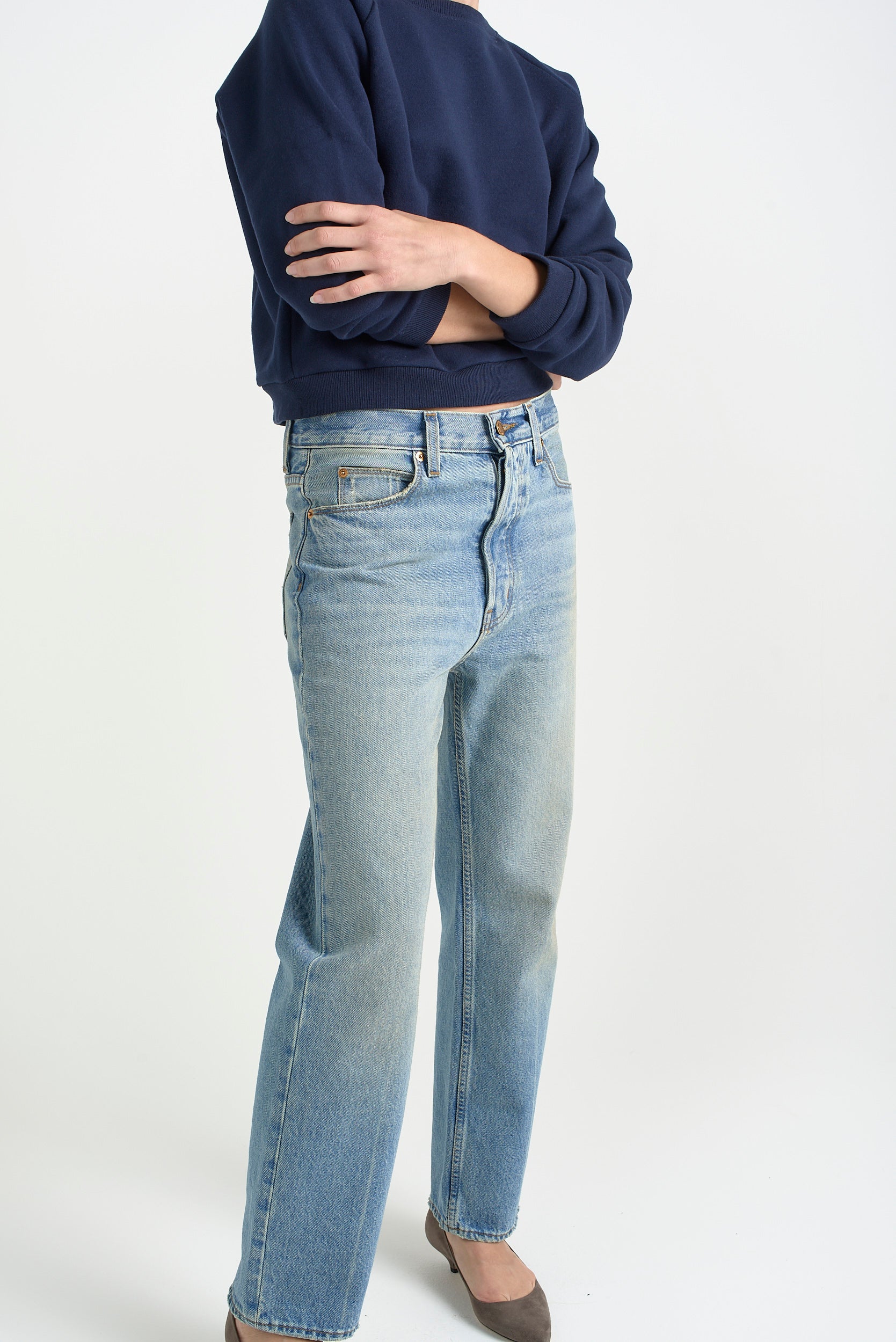 The Slouch in Worn Indigo. On body front - Jamie Haller