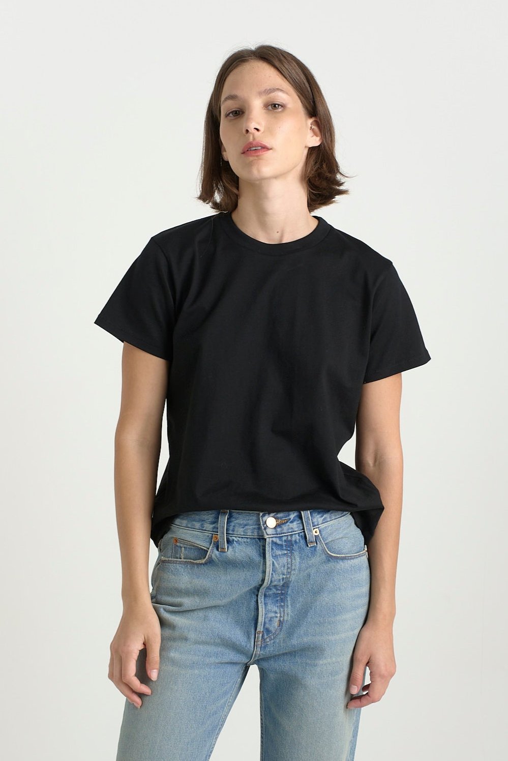 The Chameleon Tee in Black. On body front - Jamie Haller