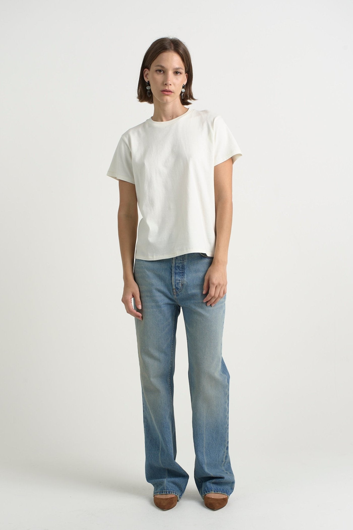 The Chameleon Tee in Natural White. On body front - Jamie Haller
