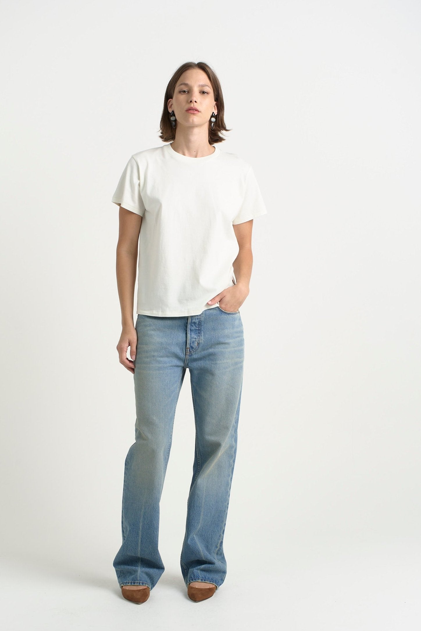 The Chameleon Tee in Natural White. On body front - Jamie Haller