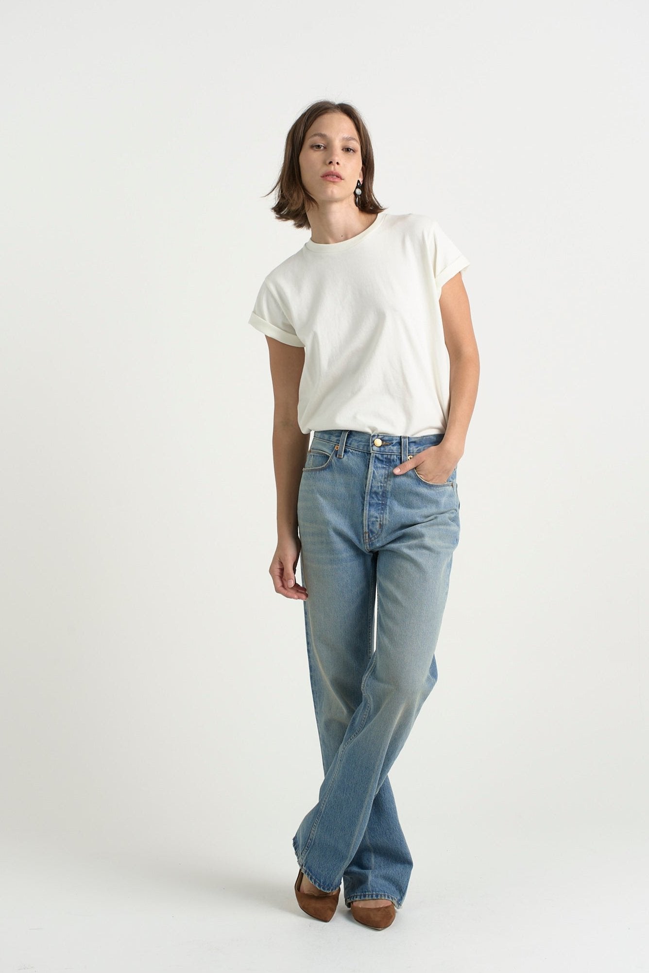 The Chameleon Tee in Natural White. On body front - Jamie Haller