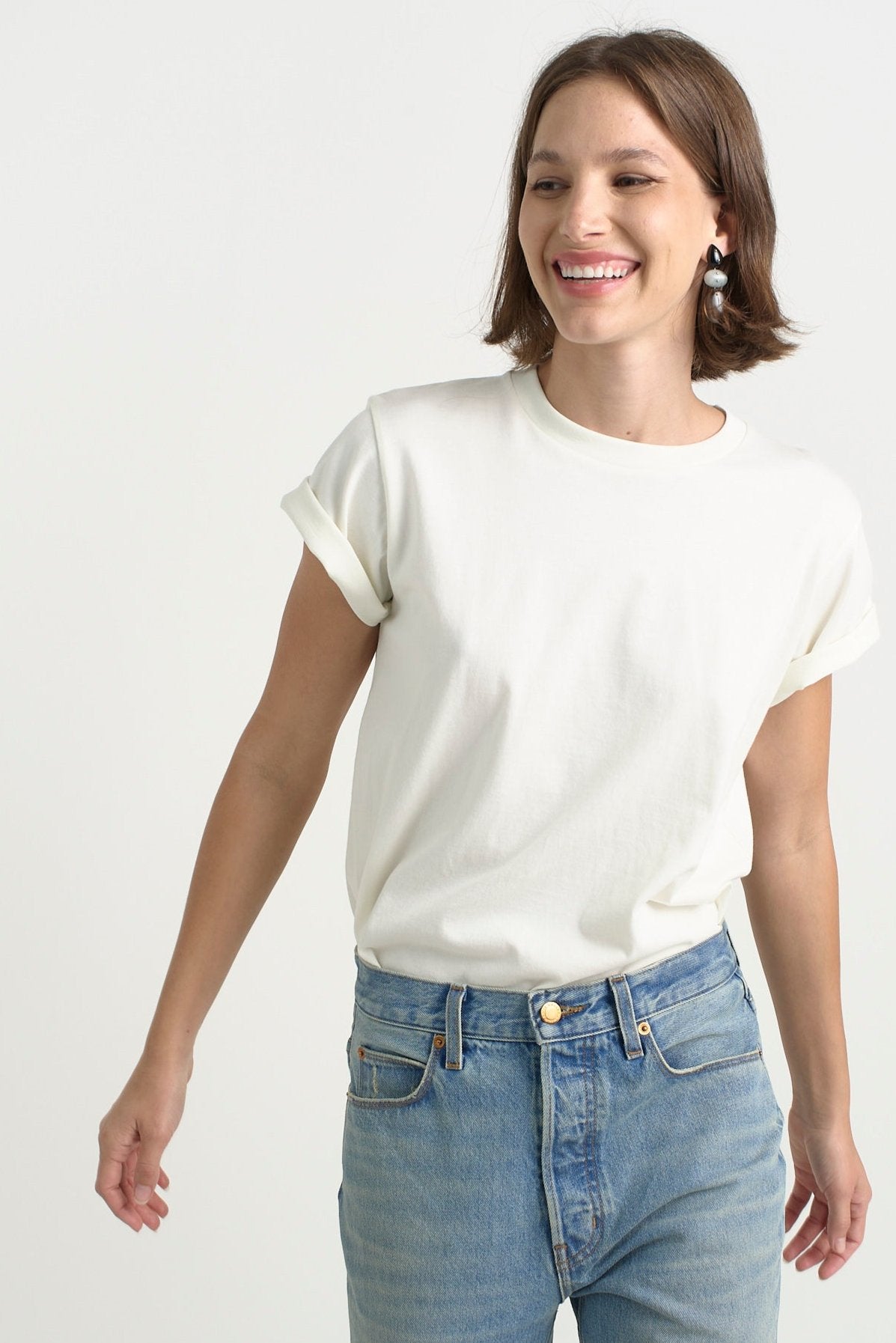 The Chameleon Tee in Natural White. On body front - Jamie Haller