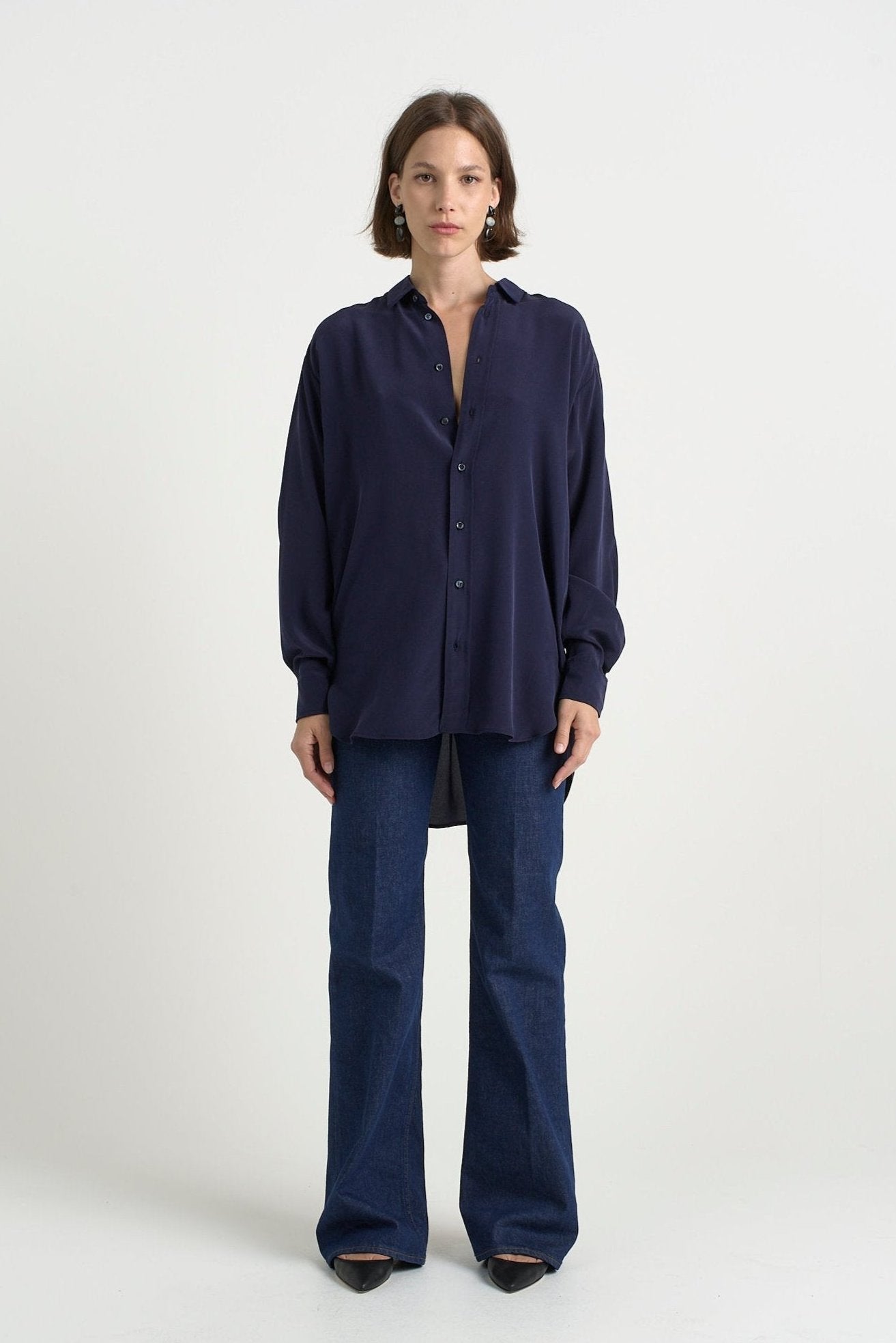 The Essential Silk Blouse in Navy - Jamie Haller