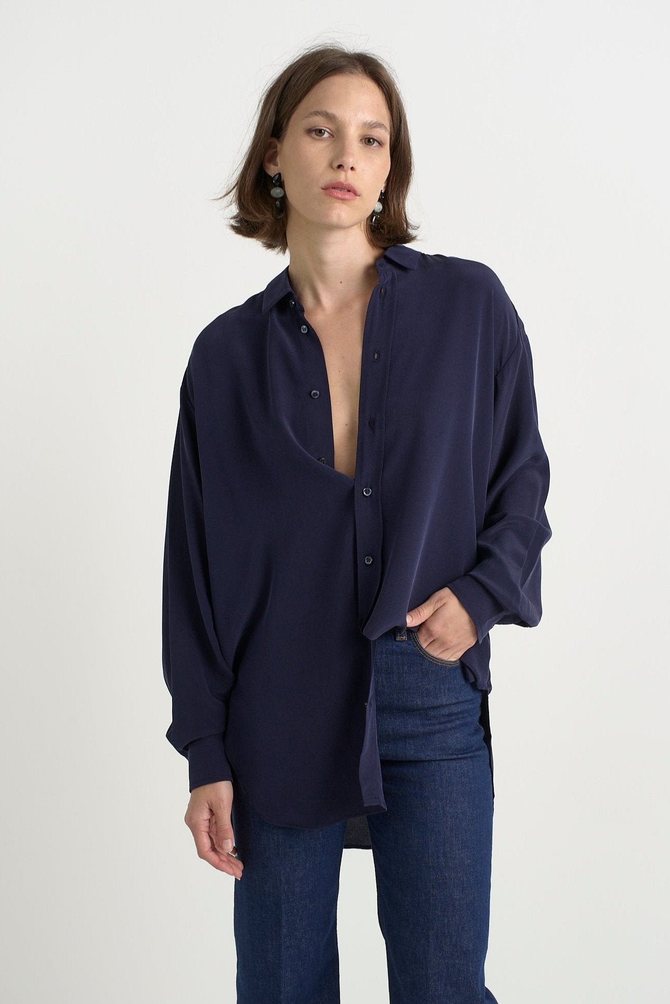 The Essential Silk Blouse in Navy - Jamie Haller