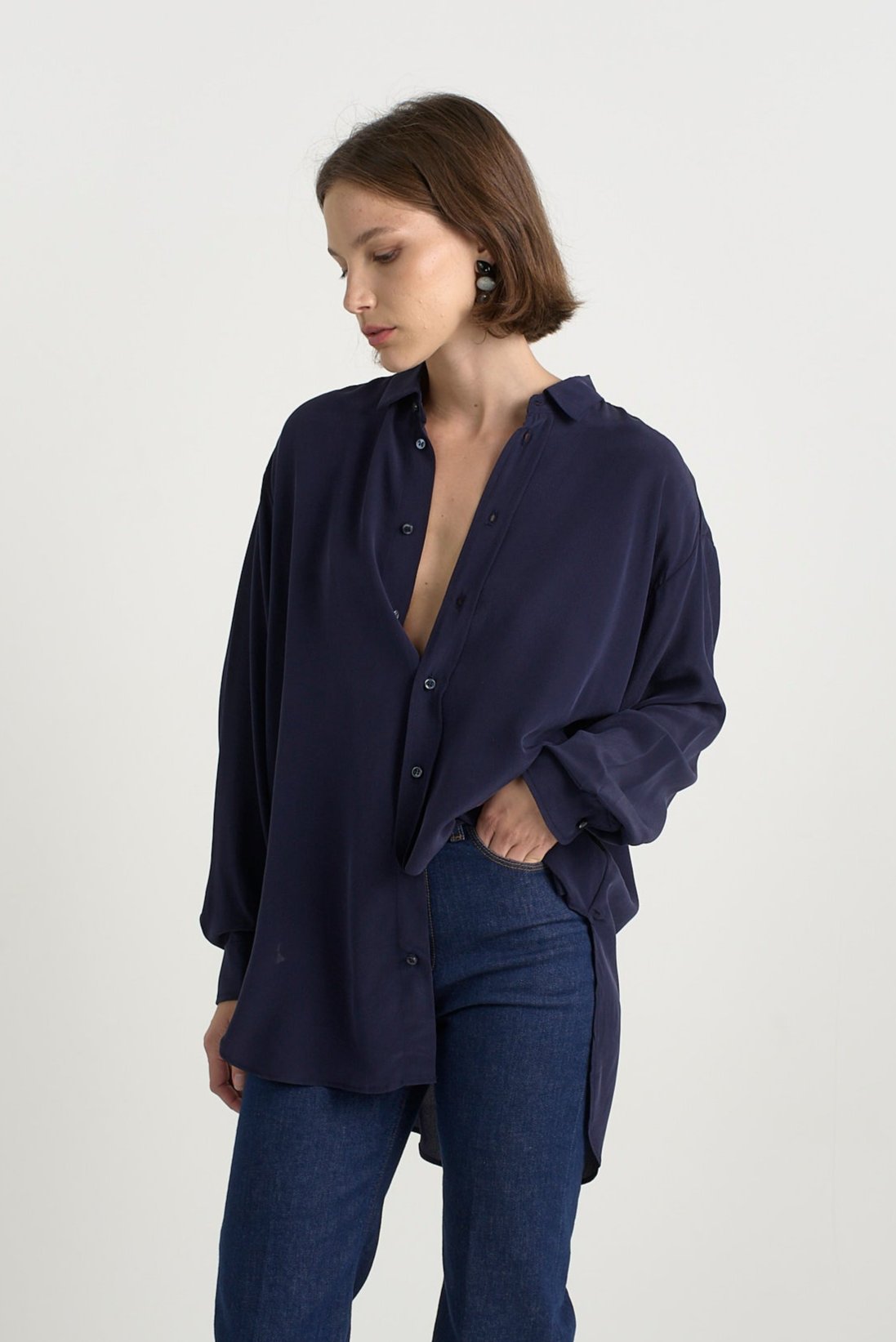 The Essential Silk Blouse in Navy - Jamie Haller