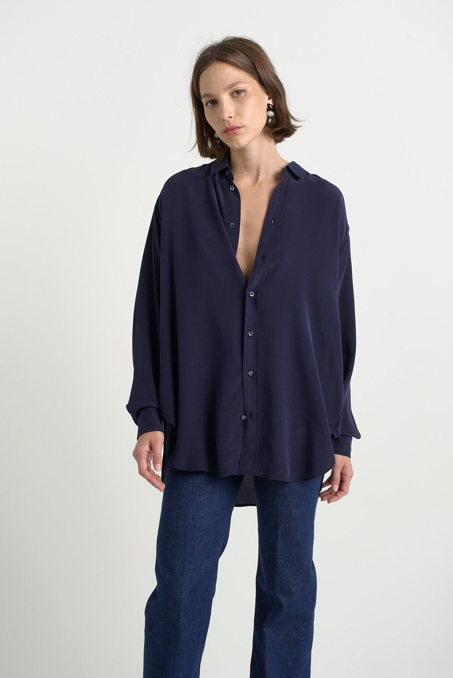 The Essential Silk Blouse in Navy - Jamie Haller