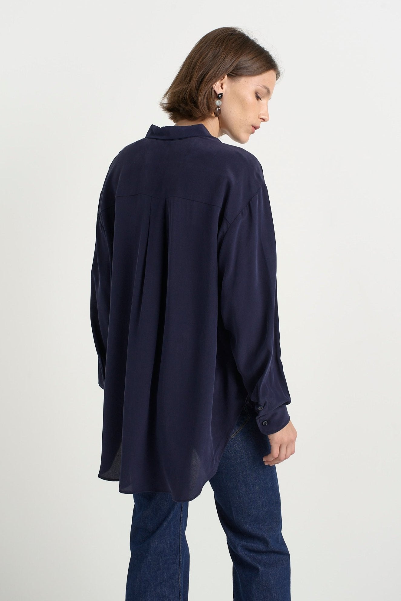 The Essential Silk Blouse in Navy - Jamie Haller