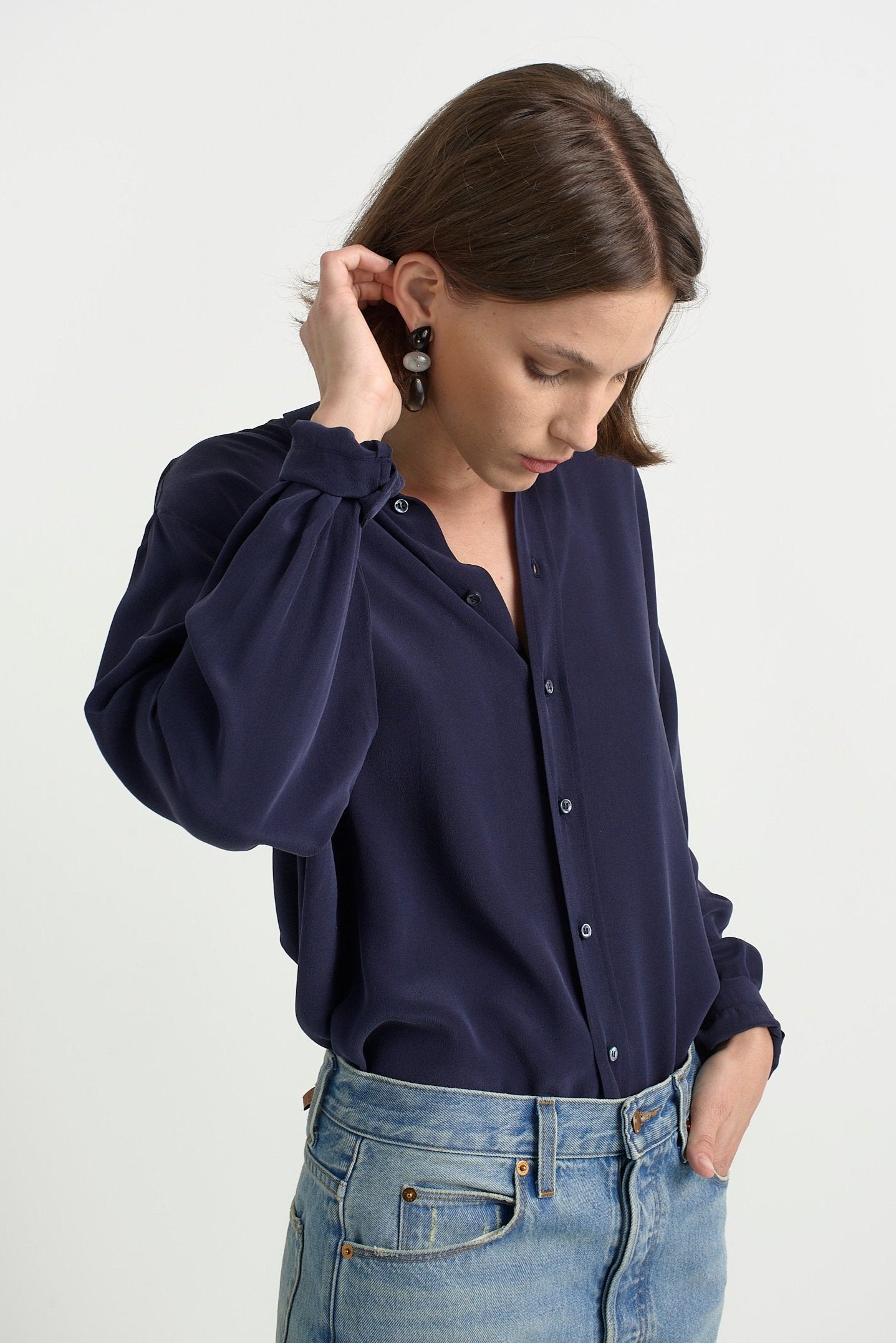 The Essential Silk Blouse in Navy - Jamie Haller