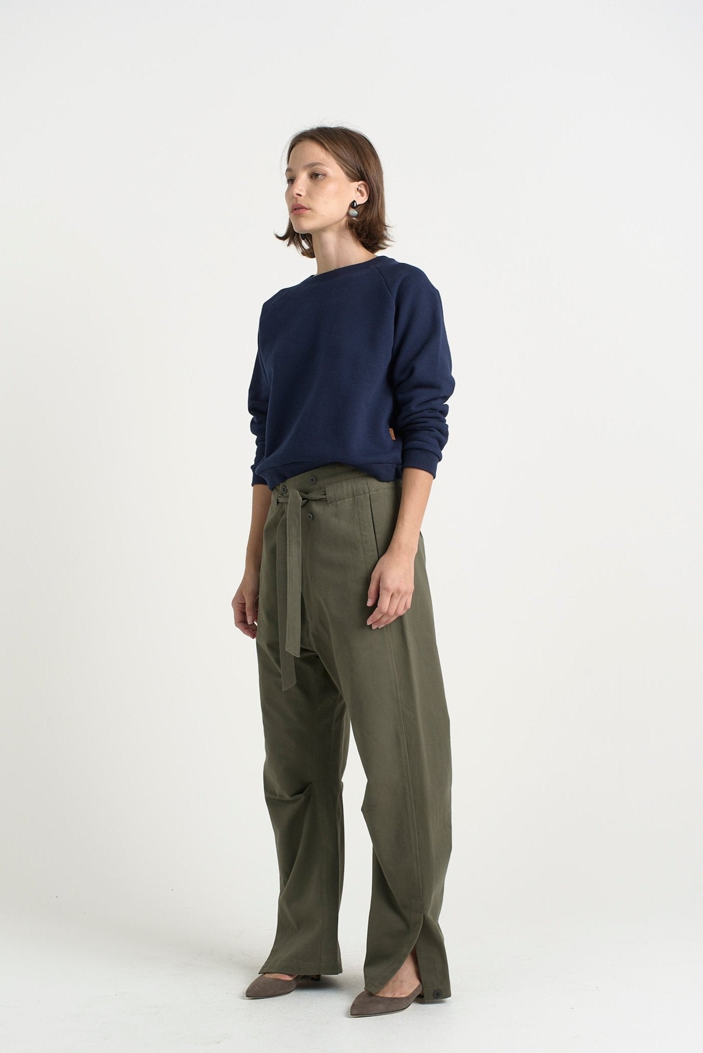 The Everything Pant in Olive. On body front side - Jamie Haller