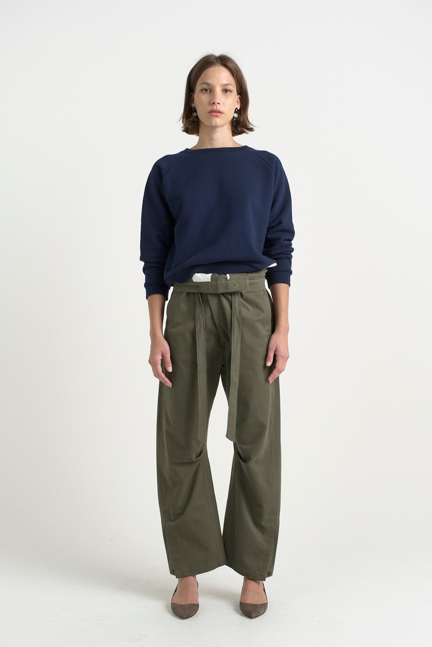 The Everything Pant in Olive. On body front - Jamie Haller