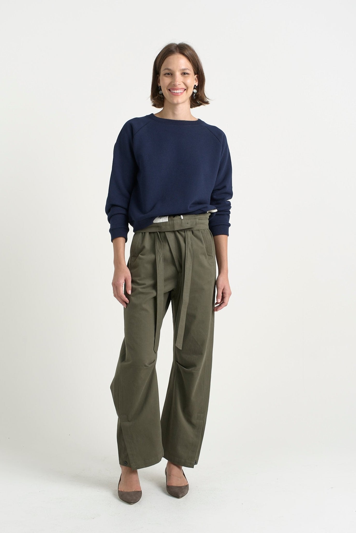 The Everything Pant in Olive. On body front - Jamie Haller