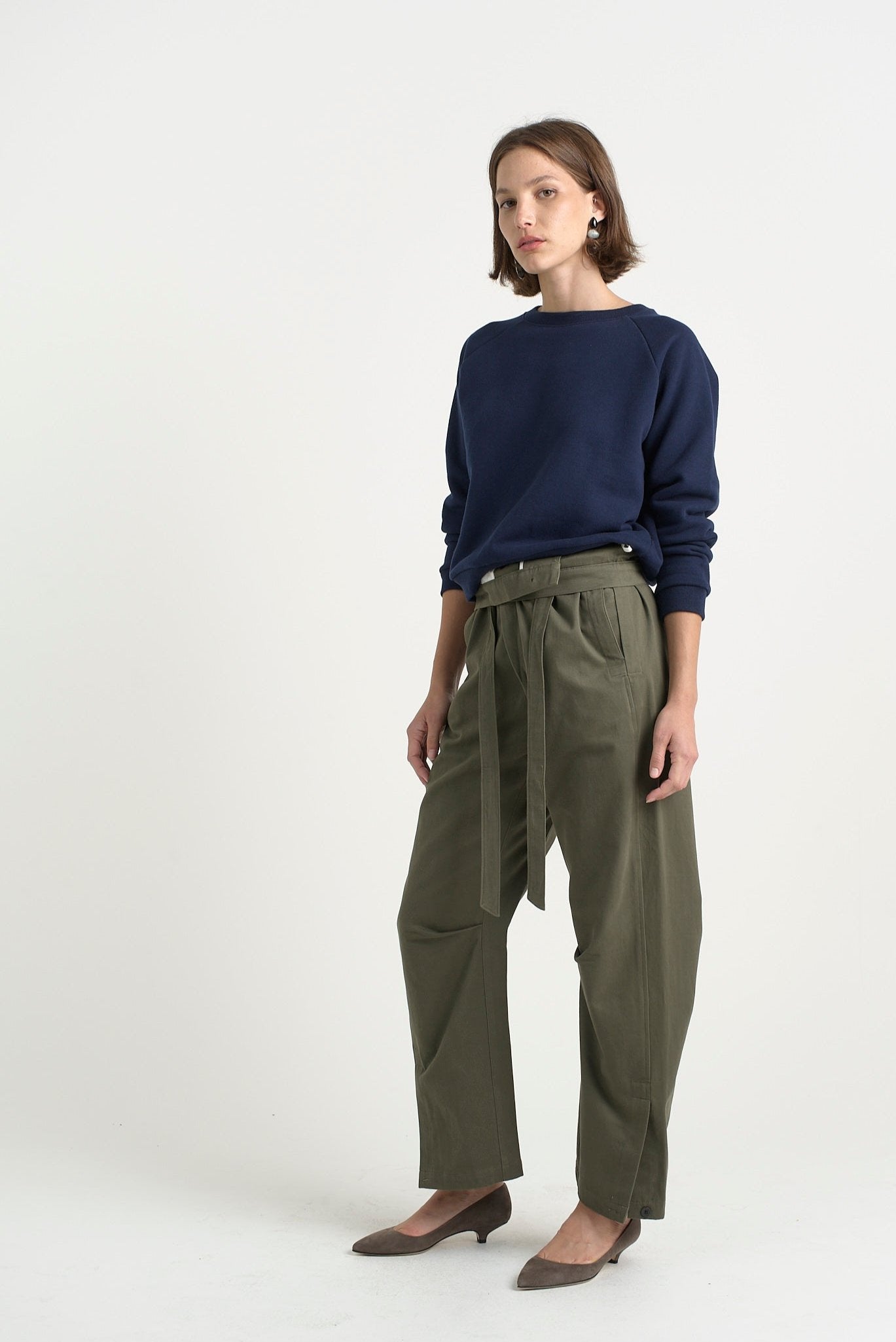 The Everything Pant in Olive. On body front side - Jamie Haller