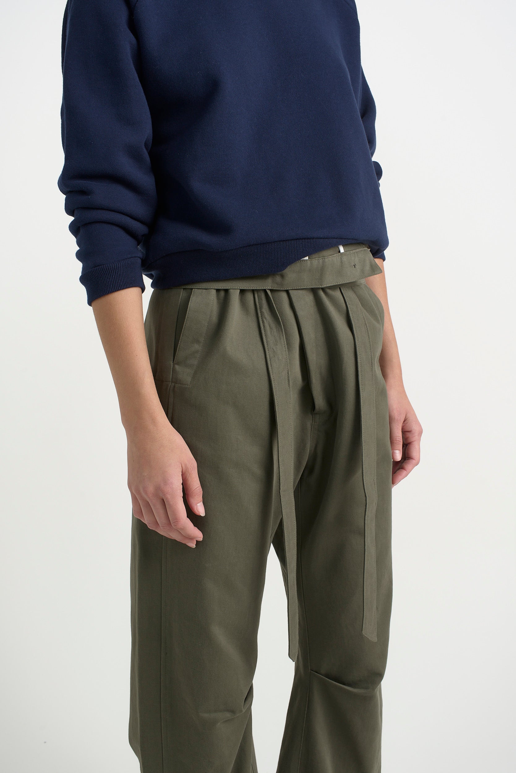 The Everything Pant in Olive. On body front side - Jamie Haller