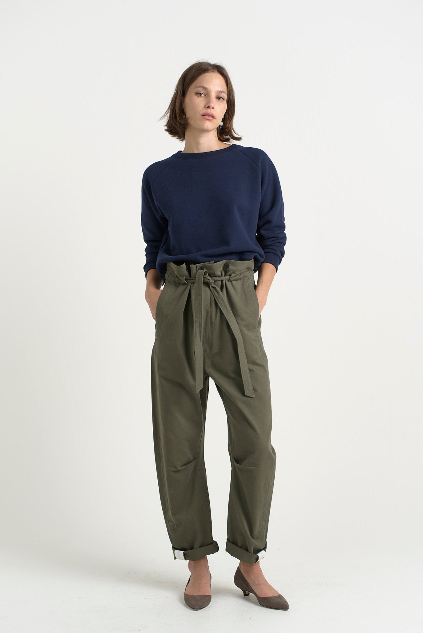 The Everything Pant in Olive. On body front - Jamie Haller