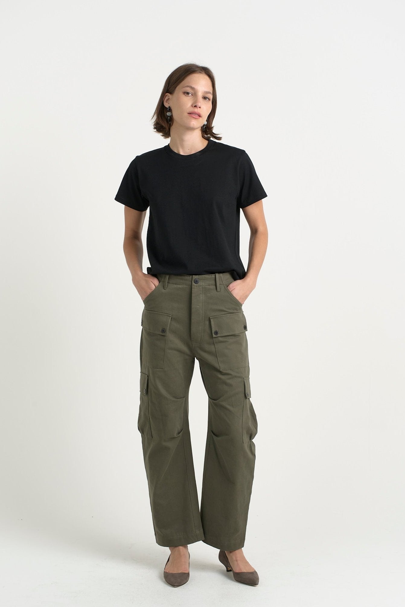 The Fatigues in Olive. On body front - Jamie Haller