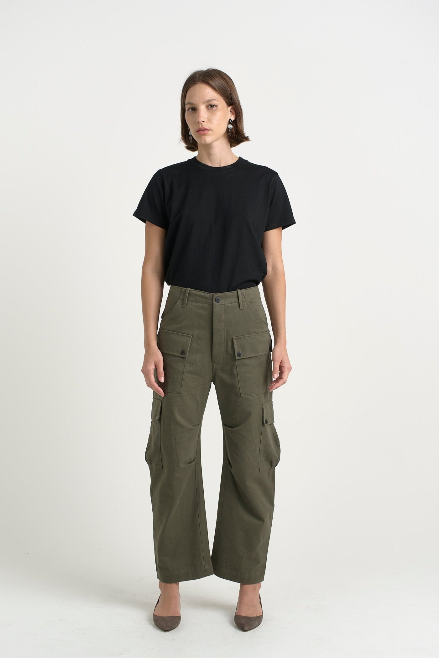 The Fatigues in Olive. On body front - Jamie Haller