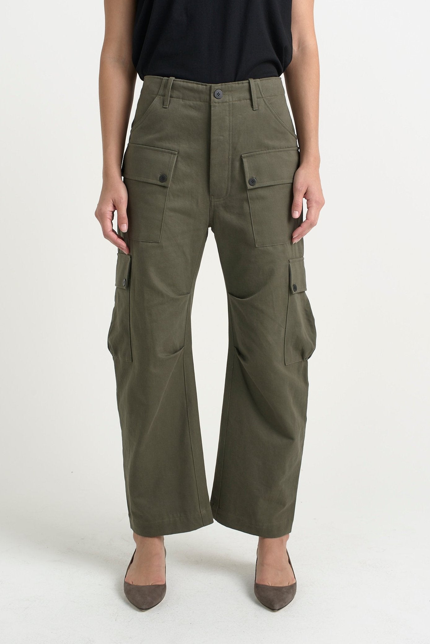 The Fatigues in Olive. On body front - Jamie Haller