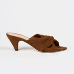 The Knot Heel in Chocolate Suede Side View