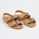The Double Buckle Sandal in Bare Angled Front View