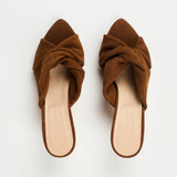The Knot Heel in Chocolate Suede Flat View