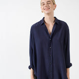 The Essential Silk Blouse in Navy Front