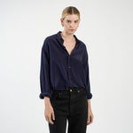 The Essential Silk Blouse in Navy Front View 4