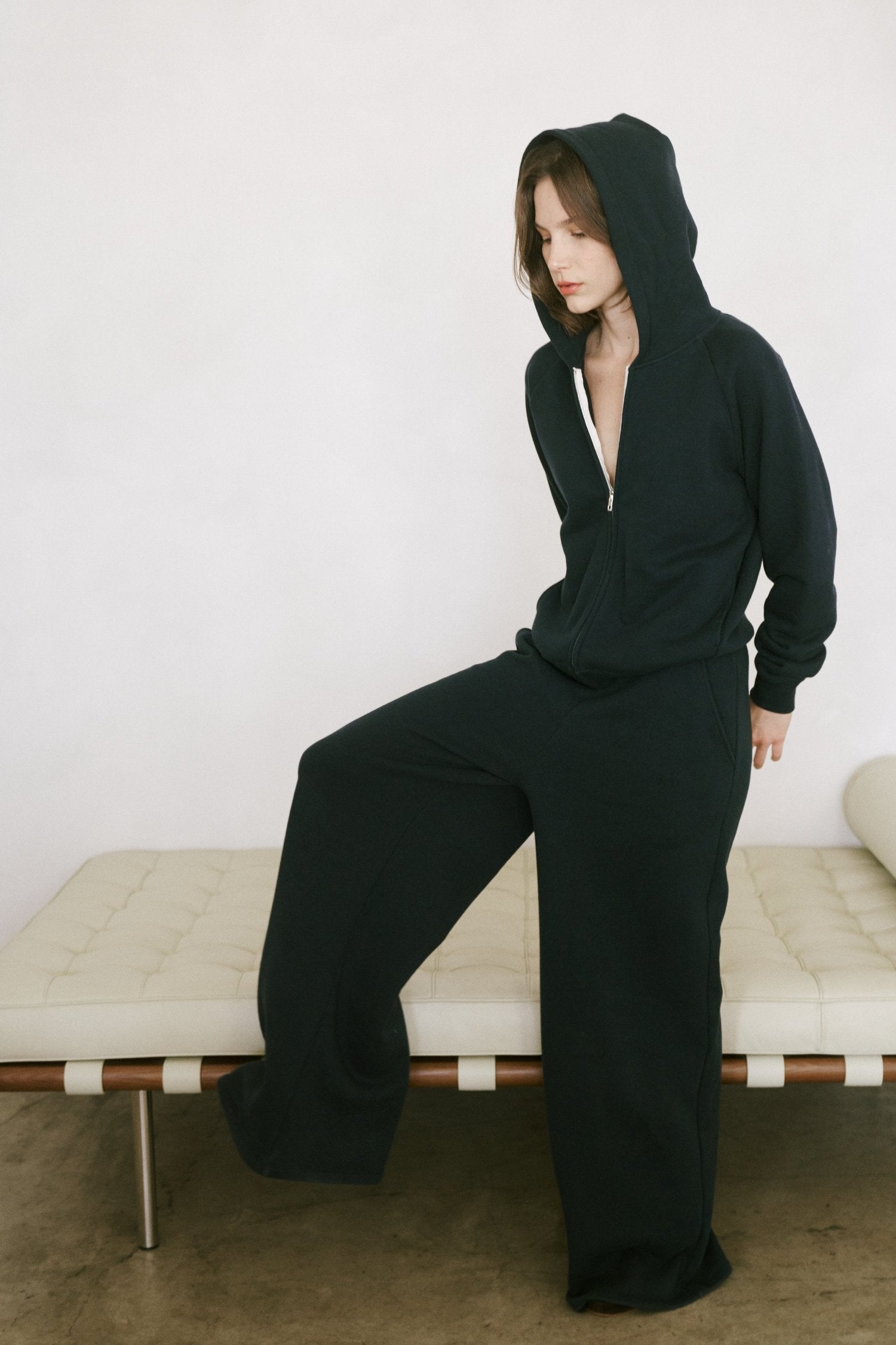 The Wide Leg Terry Trouser in Black