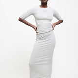 The Rib Pencil Skirt in Heather Grey