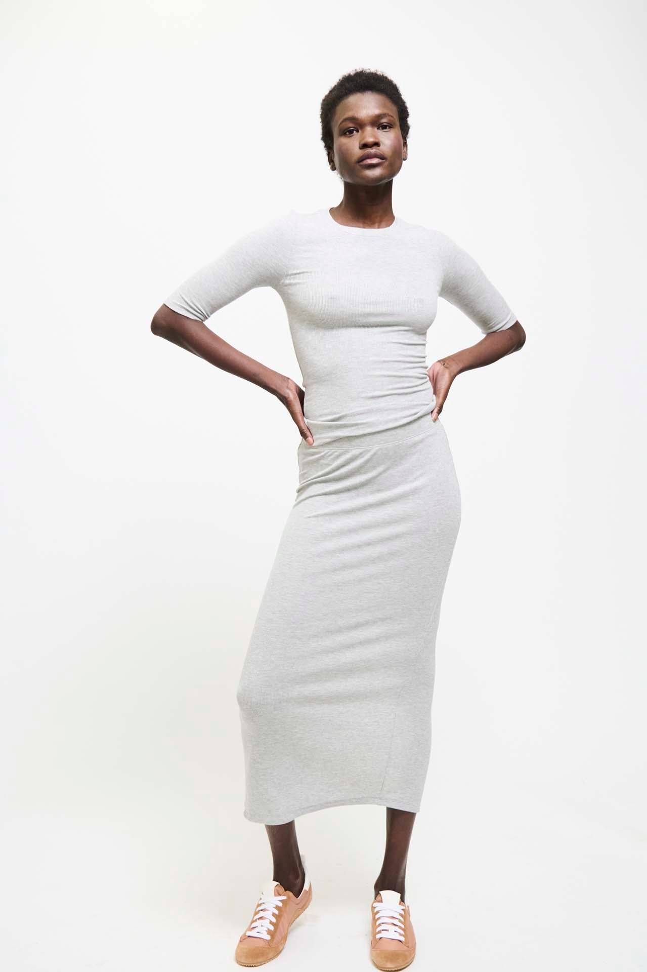 The Rib Pencil Skirt in Heather Grey