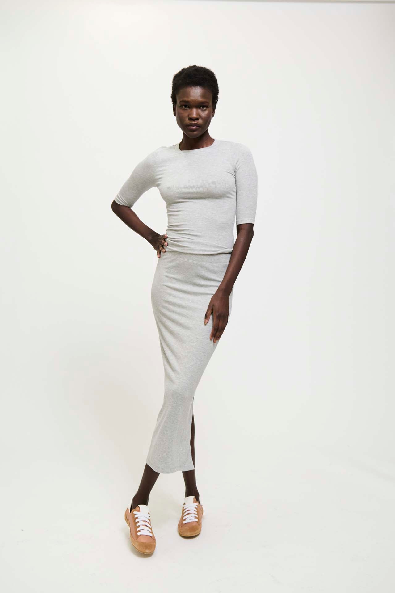 The Rib Pencil Skirt in Heather Grey