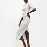 The Rib Pencil Skirt in Heather Grey