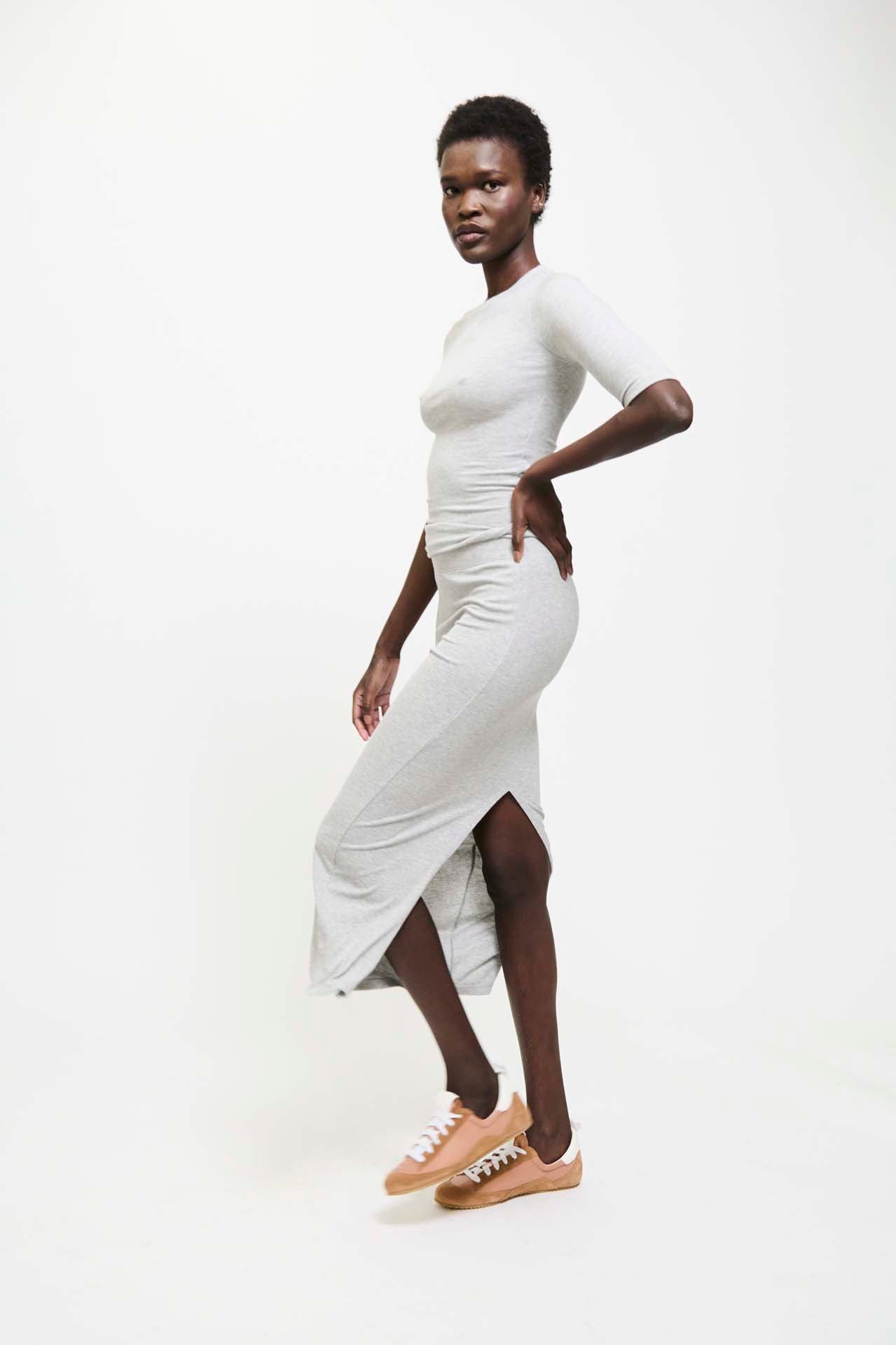 The Rib Pencil Skirt in Heather Grey