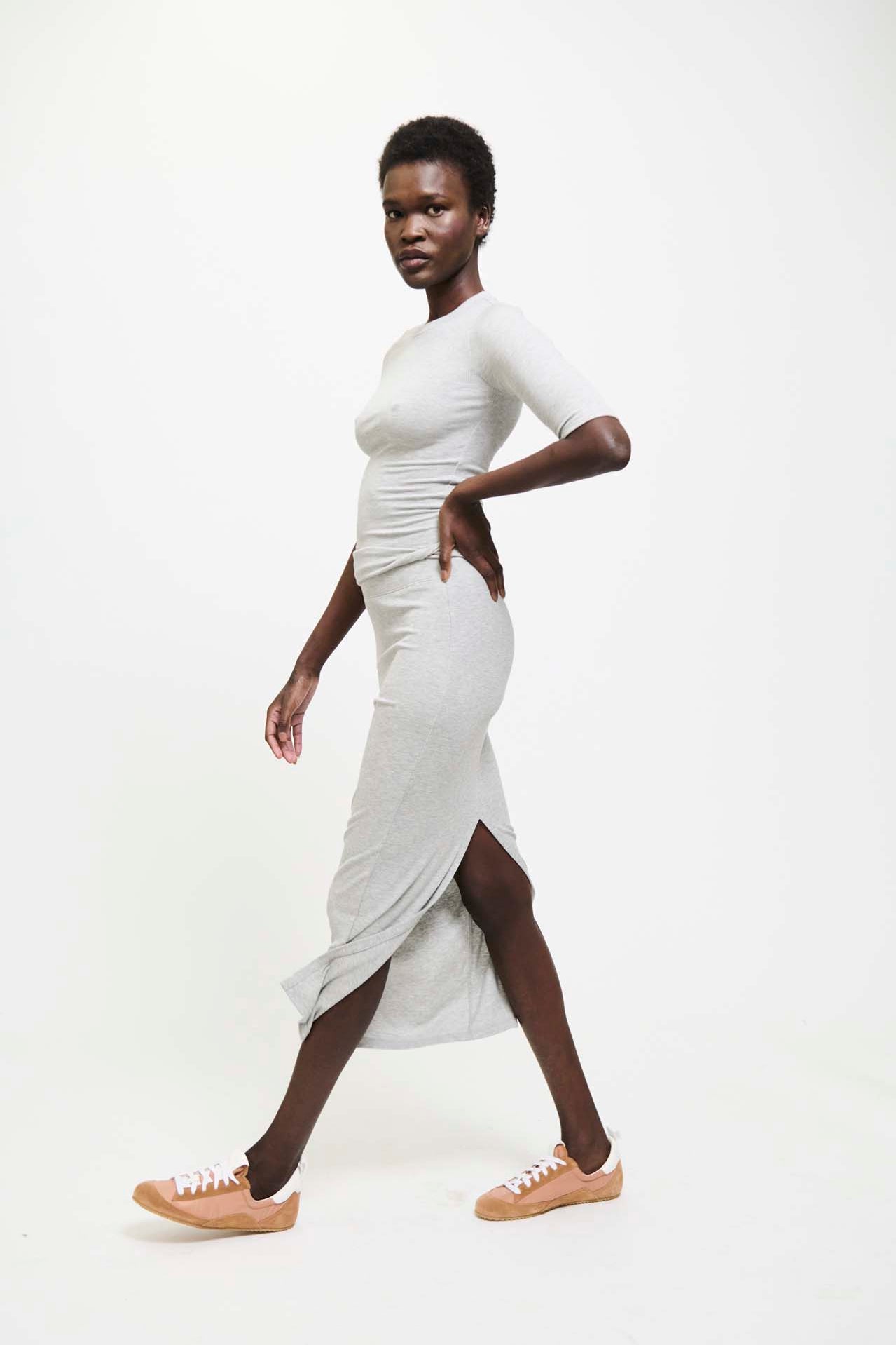 The Rib Pencil Skirt in Heather Grey