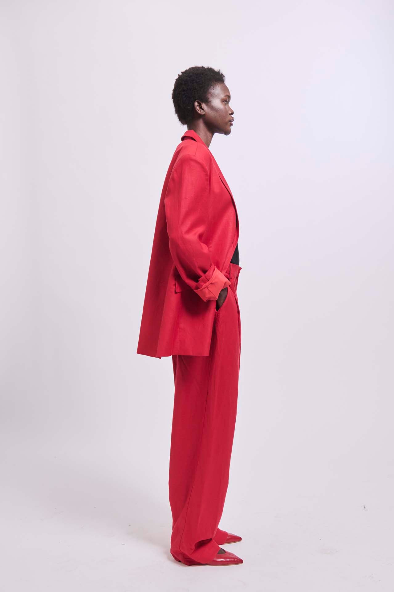 The Linen Oversized Blazer in Red