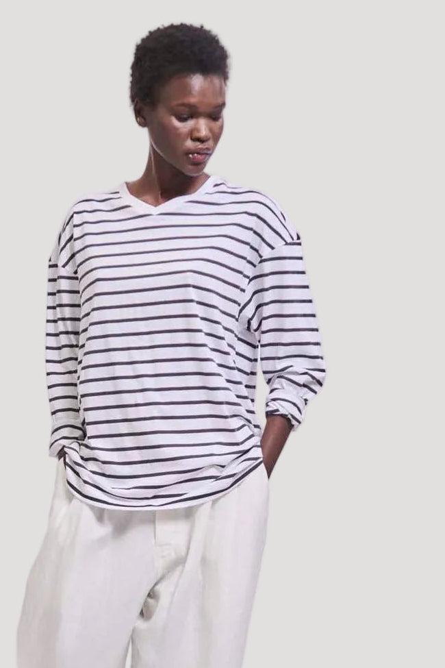 The High V Tee in White Stripe