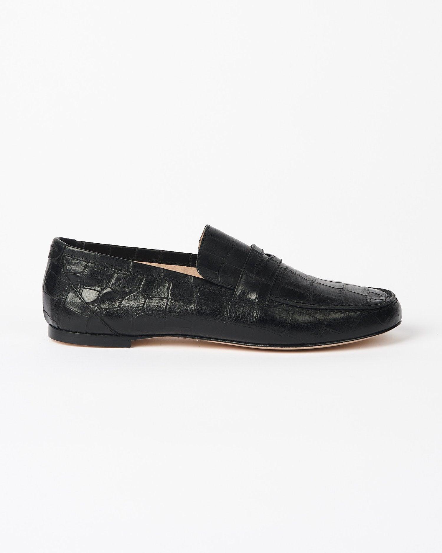 The Penny Loafer in Croc Black Side View