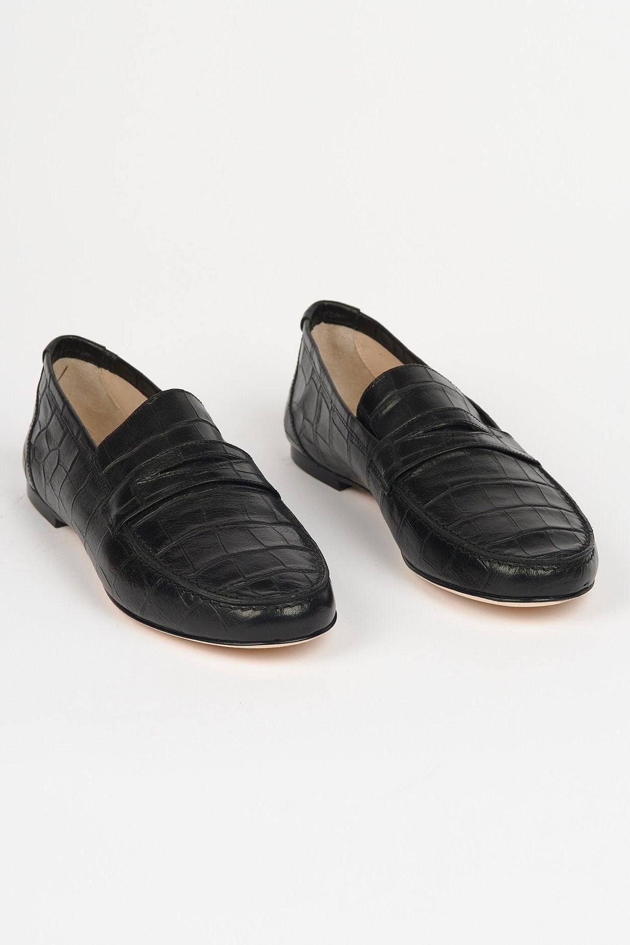 The Penny Loafer in Black Croc