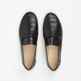 The Penny Loafer in Croc Black Flat View