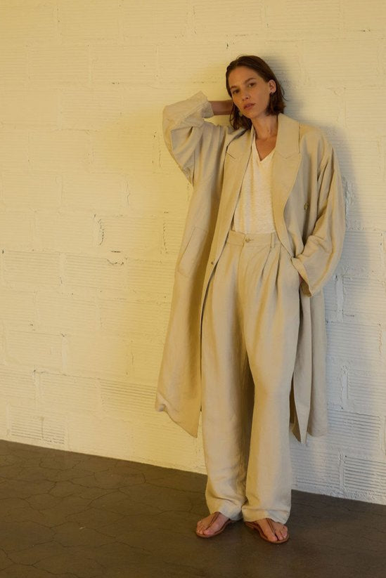 The Linen Baggy Trench Coat in Stone