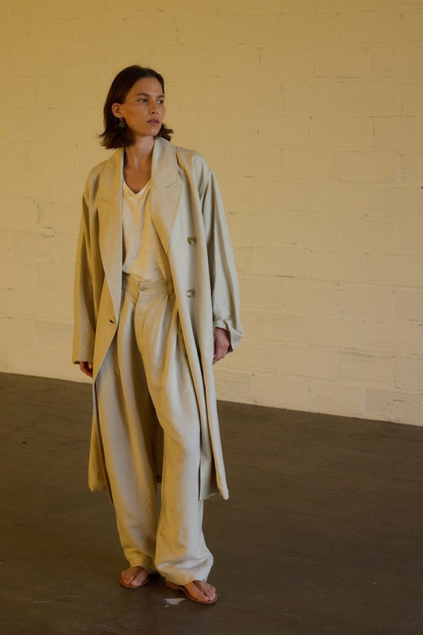 The Linen Baggy Trench Coat in Stone