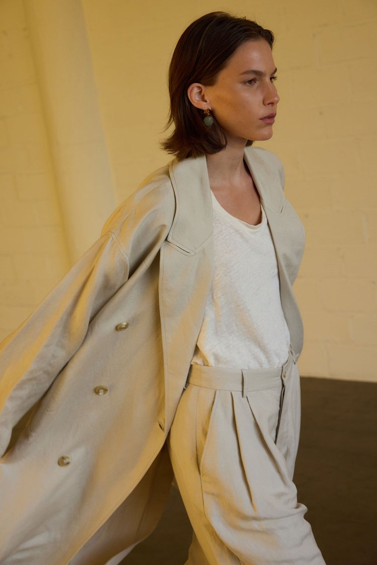 The Linen Baggy Trench Coat in Stone