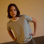 The Chameleon Tee in White Black Stripe