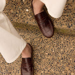 The Penny Loafer in Espresso Croc close up overhead shot