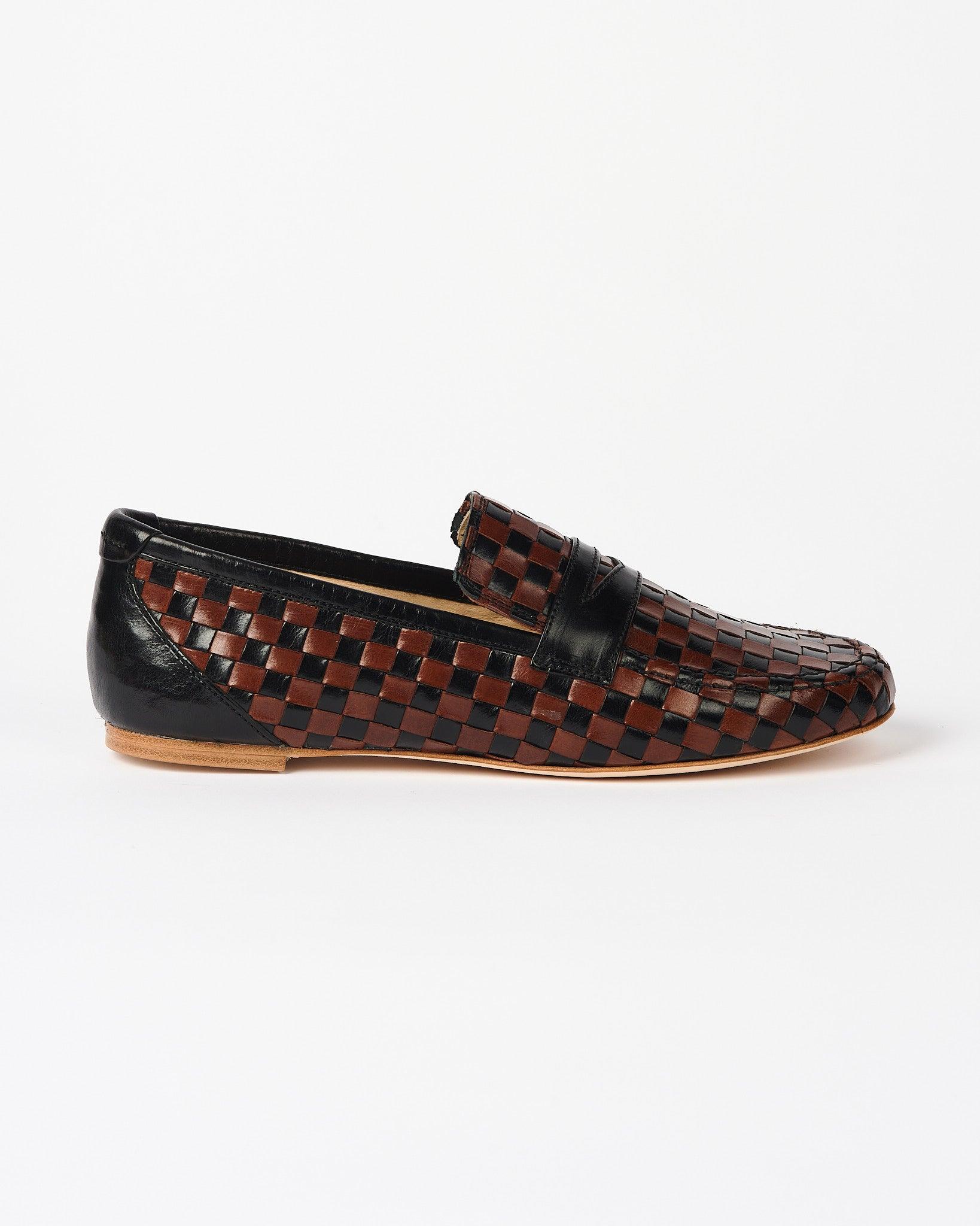 Black and Brown Woven Loafer Flat Side View