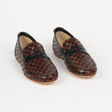 Black and Brown Woven Loafer Flat View Angled 