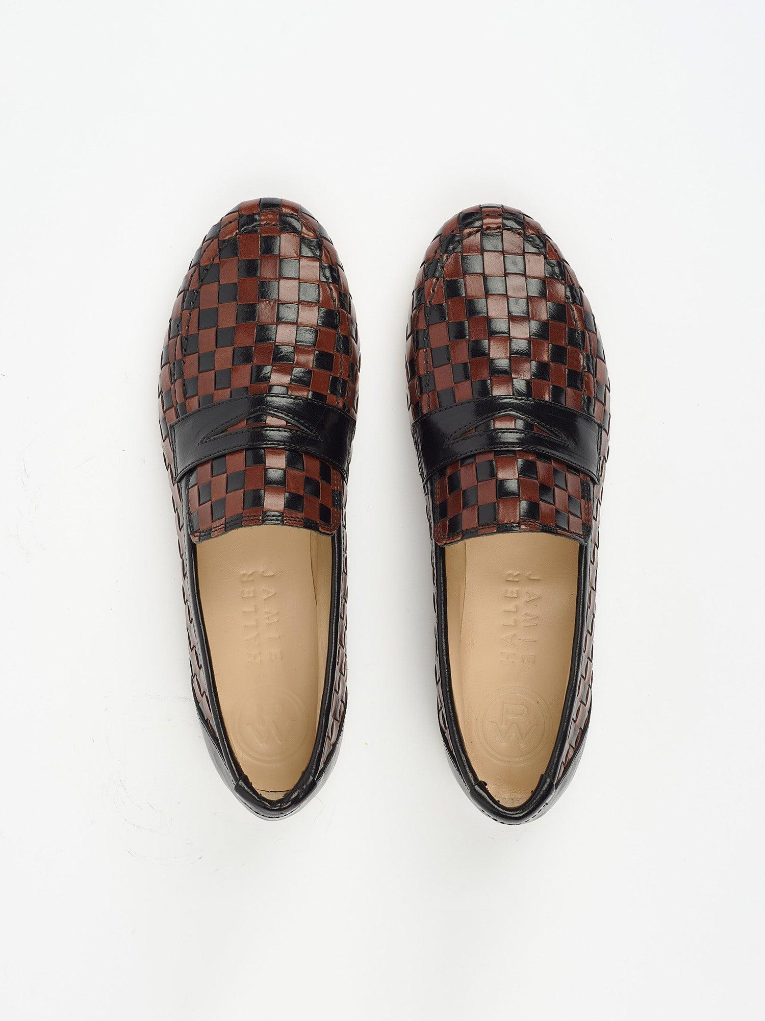 Black and Brown Woven Loafer Flat View
